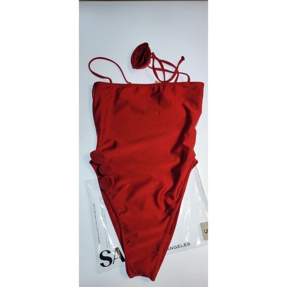 SAME LOS ANGELES One Piece Swimsuit Womens Color Red Sz Small Flower Be - Picture 6 of 11